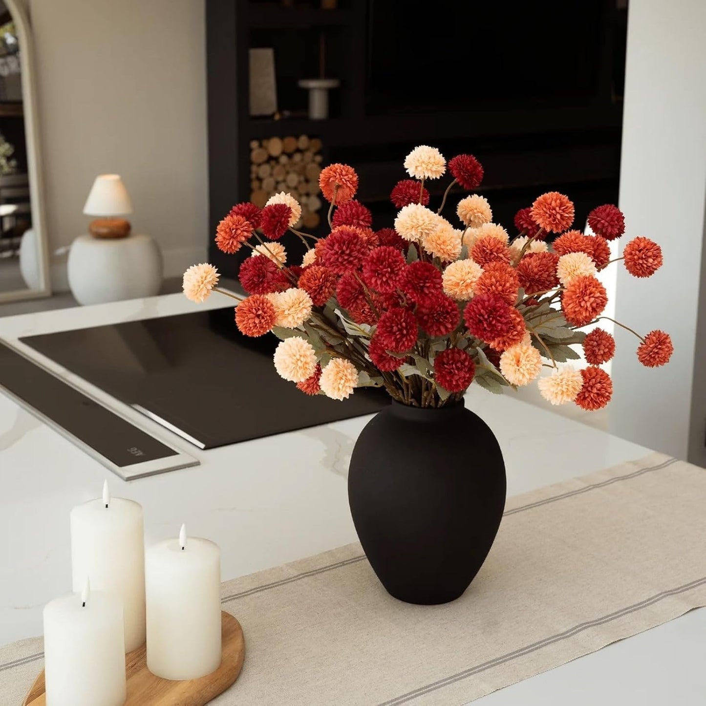 SilkSerenade Black Matte Iron Flower Vase, Large – Farmhouse & Wabi-Sabi Style Centerpiece for Bedroom, Kitchen, Living Room Table Decor