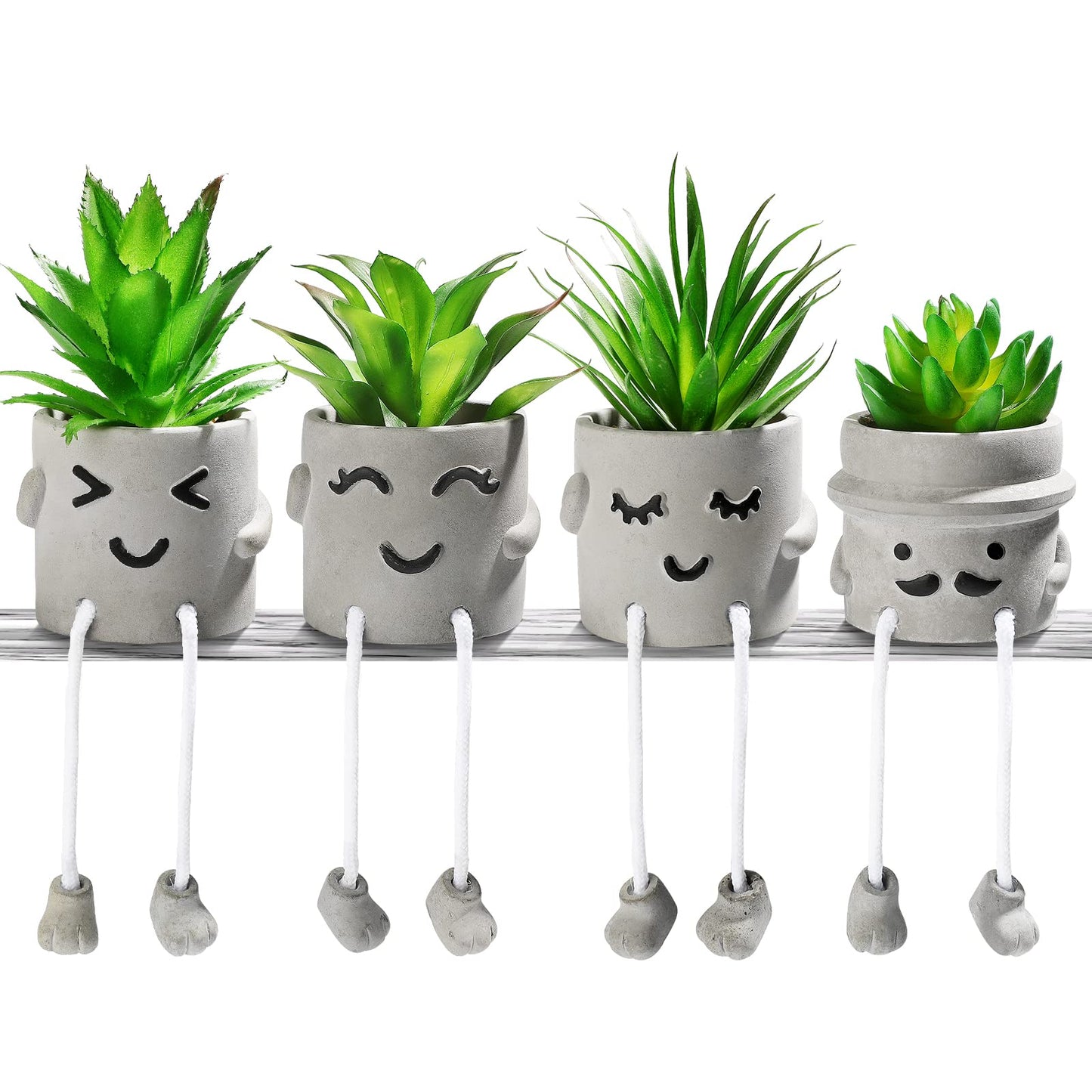 Mini Artificial Succulents in Ceramic Pots – Set of 4 Faux Plants for Home, Desk, Shelf, Kitchen & Office Decor