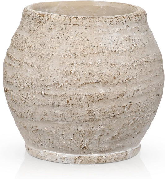 Small Rustic Cement Vase, 13cm (3.5" Opening) – Beige Farmhouse Planter for Pampas Grass & Dried Flowers, Living Room, Entryway & Bathroom Decor