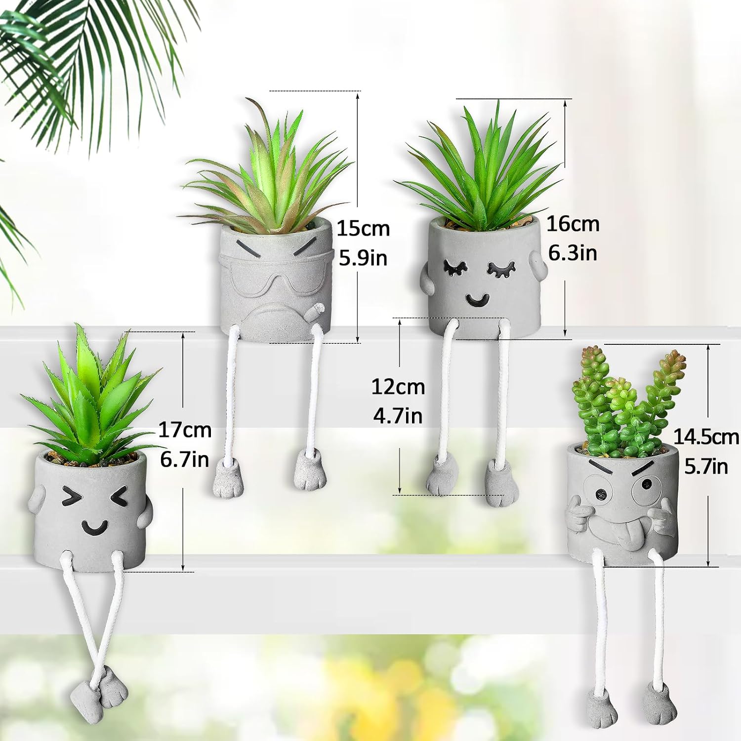 Mini Artificial Succulents in Ceramic Pots – Set of 4 Faux Plants for Home, Desk, Shelf, Kitchen & Office Decor