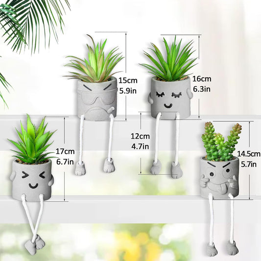 Mini Artificial Succulents in Ceramic Pots – Set of 4 Faux Plants for Home, Desk, Shelf, Kitchen & Office Decor