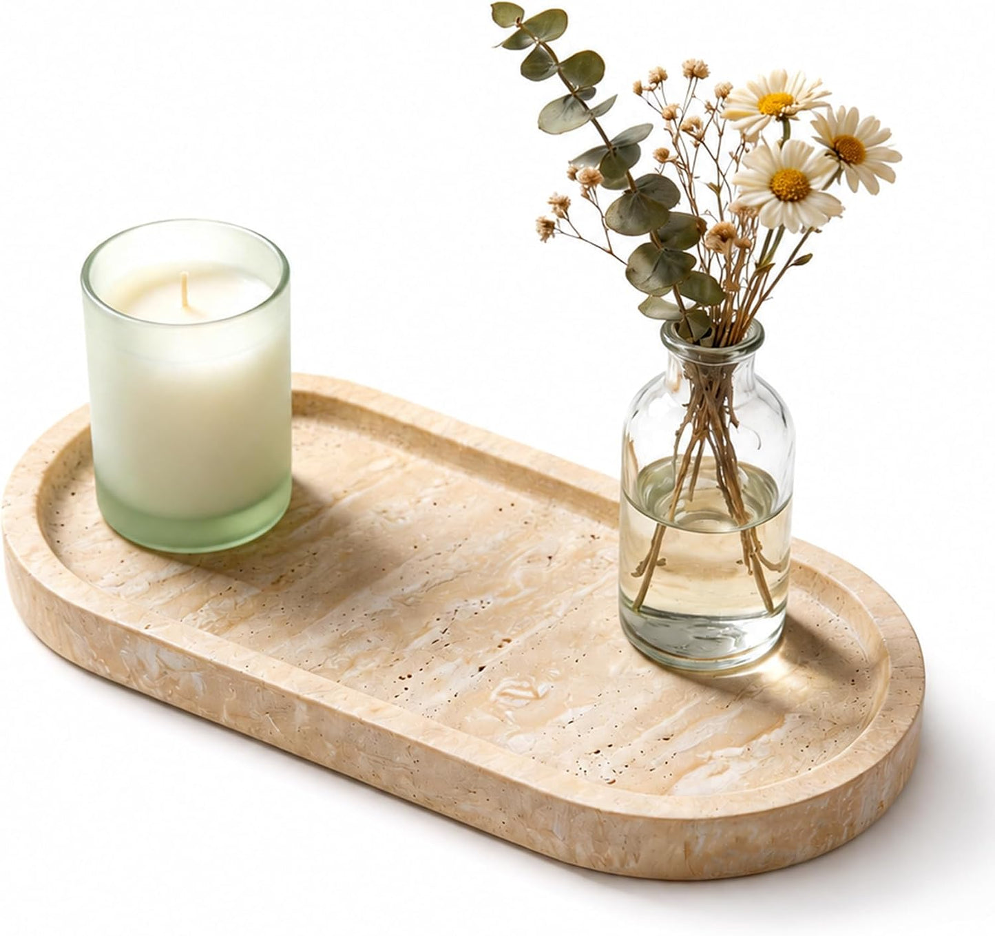 Italian Travertine Stone Tray – 30 x 12.7 cm Natural Marble Storage Organiser for Jewellery, Candles & Perfume, Bathroom, Dresser & Kitchen Decor (Beige)