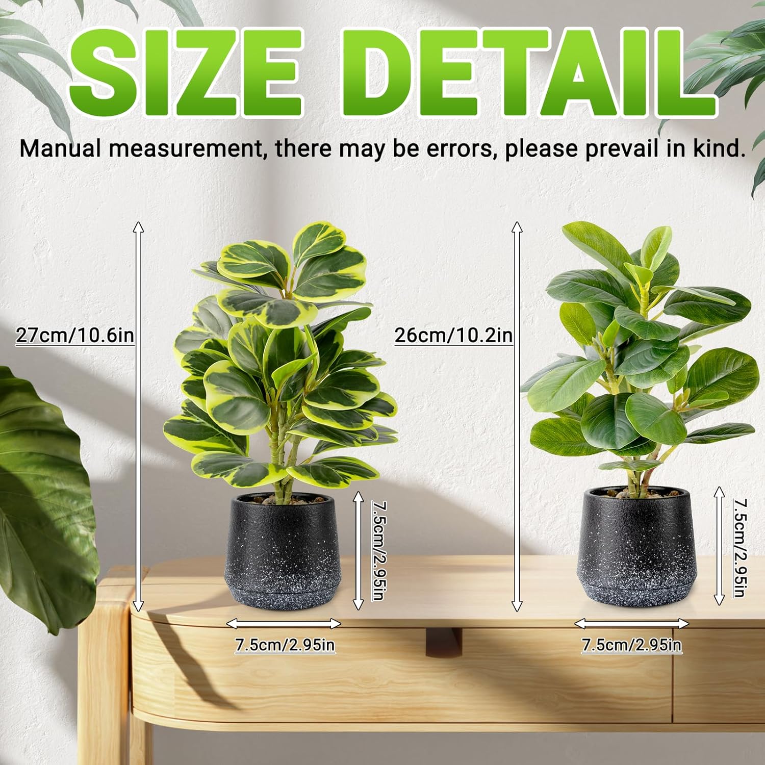 2 Pack Faux Peperomia Plants in Pots – 11" Small Artificial Greenery, Evergreen & Maintenance-Free for Home or Office