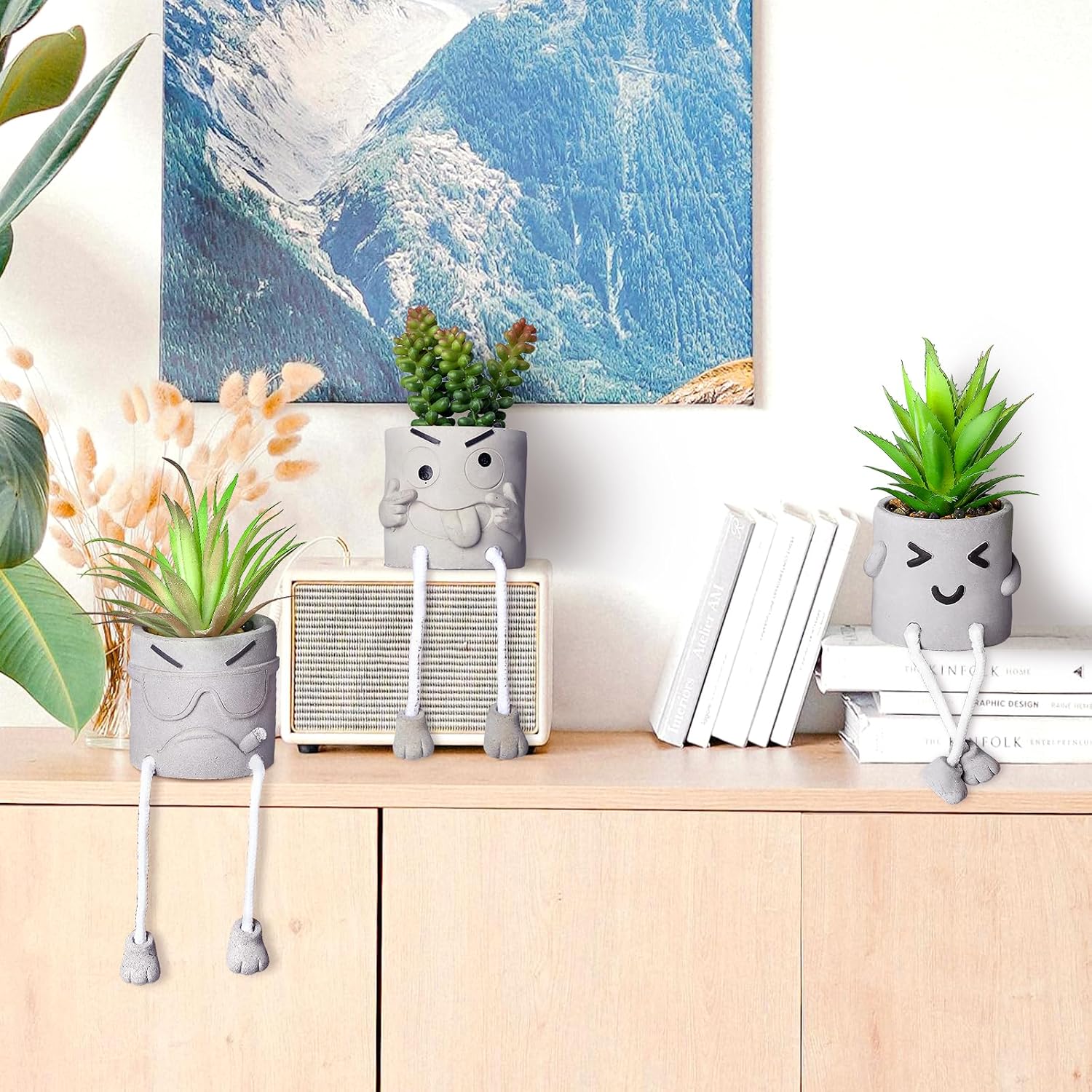 Mini Artificial Succulents in Ceramic Pots – Set of 4 Faux Plants for Home, Desk, Shelf, Kitchen & Office Decor