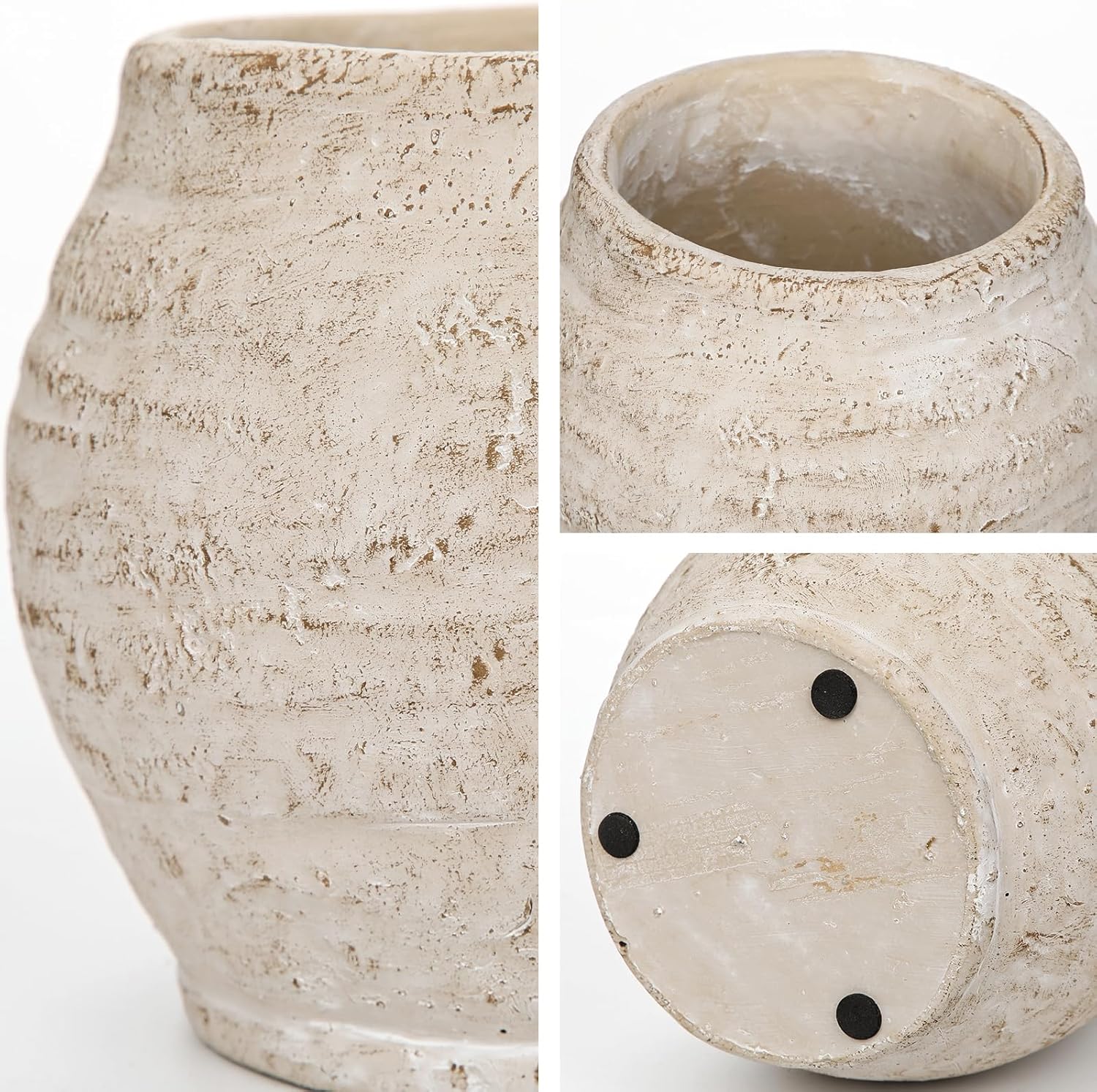 Small Rustic Cement Vase, 13cm (3.5" Opening) – Beige Farmhouse Planter for Pampas Grass & Dried Flowers, Living Room, Entryway & Bathroom Decor