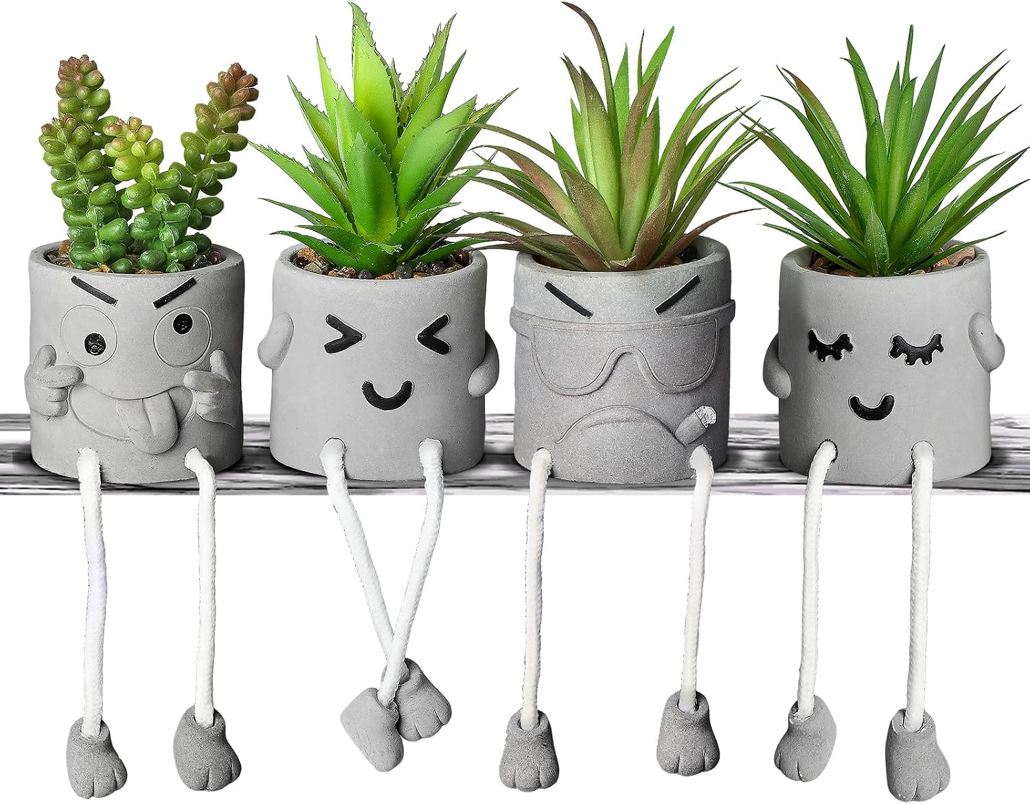 Mini Artificial Succulents in Ceramic Pots – Set of 4 Faux Plants for Home, Desk, Shelf, Kitchen & Office Decor