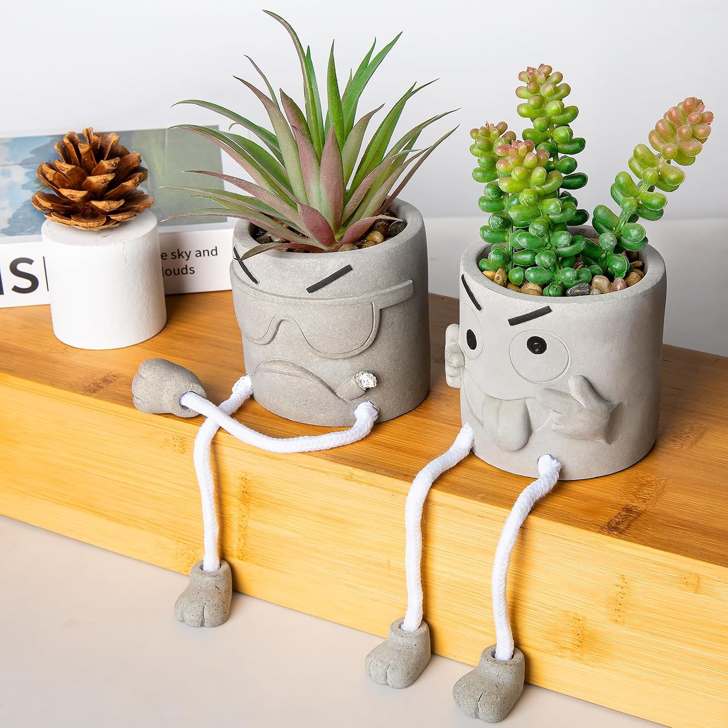 Mini Artificial Succulents in Ceramic Pots – Set of 4 Faux Plants for Home, Desk, Shelf, Kitchen & Office Decor