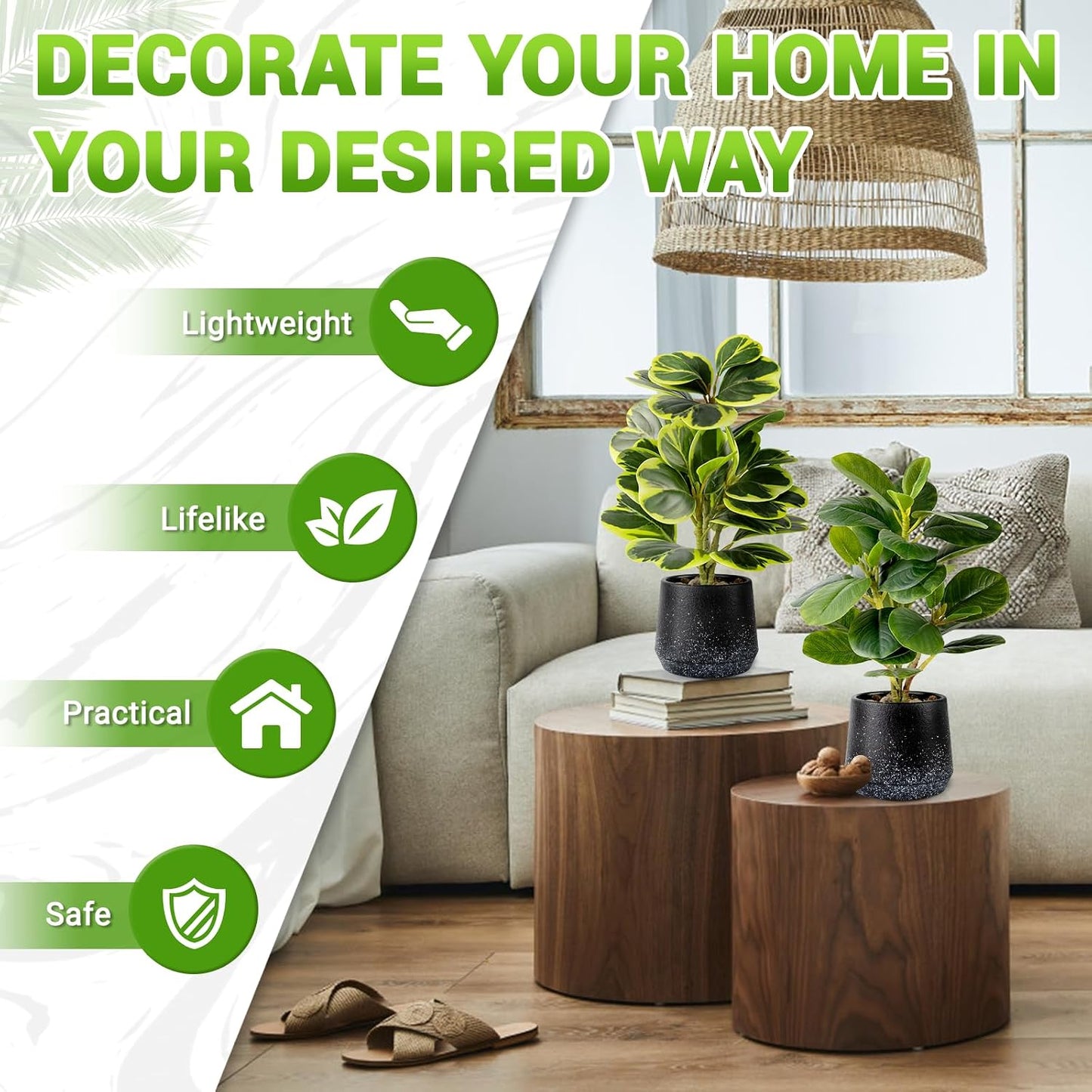 2 Pack Faux Peperomia Plants in Pots – 11" Small Artificial Greenery, Evergreen & Maintenance-Free for Home or Office