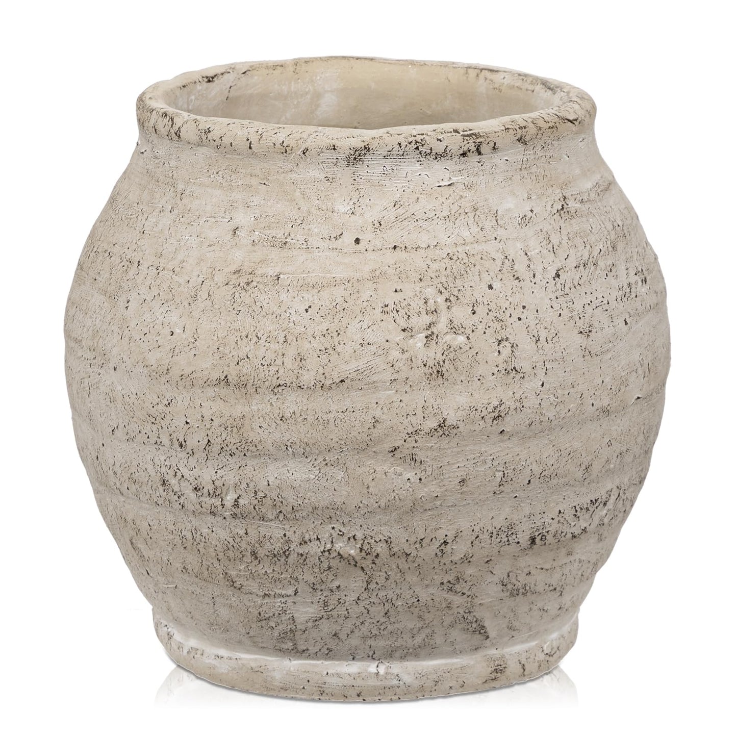 Small Rustic Cement Vase, 13cm (3.5" Opening) – Beige Farmhouse Planter for Pampas Grass & Dried Flowers, Living Room, Entryway & Bathroom Decor